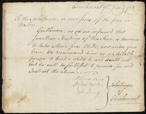 Mary Hinds indentured to apprentice with Jonathan Hastings of Charlemont, 2 February 1784
