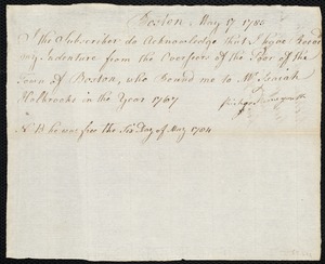 Richard McGrath indentured to apprentice with Isaiah Holbrooks of Boston, 17 May 1785