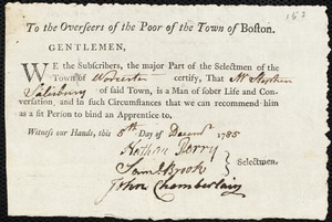 John Covel indentured to apprentice with Stephen Salisbury of Worcester, 30 November 1785