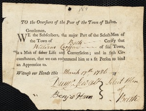 William Meloney indentured to apprentice with William Crawford [Crofford] of Bath, 5 April 1786