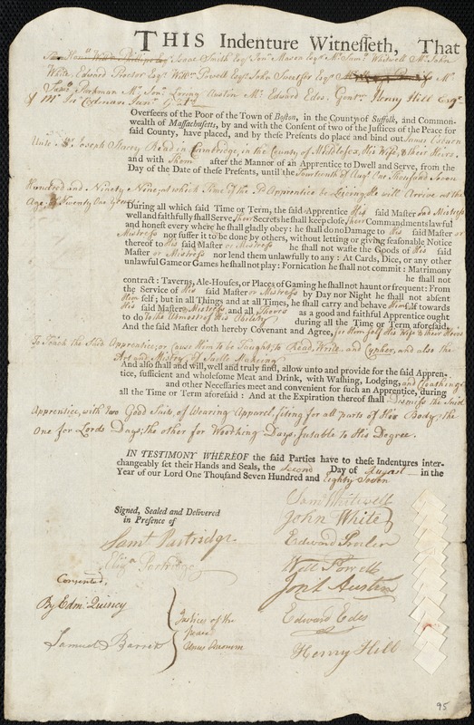 Document of indenture: Servant: Osburn, James. Master: Read, Joseph ...