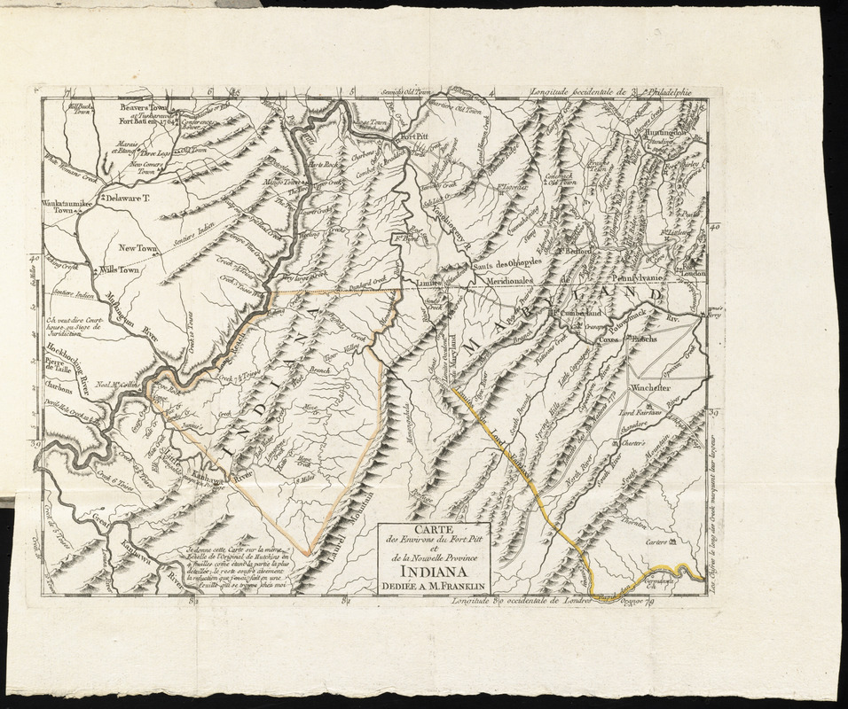 Carte des environs du Fort Pitt et de la nouvelle province Indiana