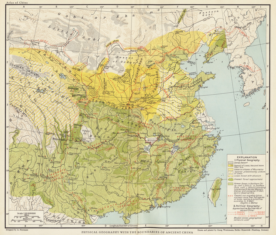 Physical Geography With The Boundaries Of Ancient China Digital 