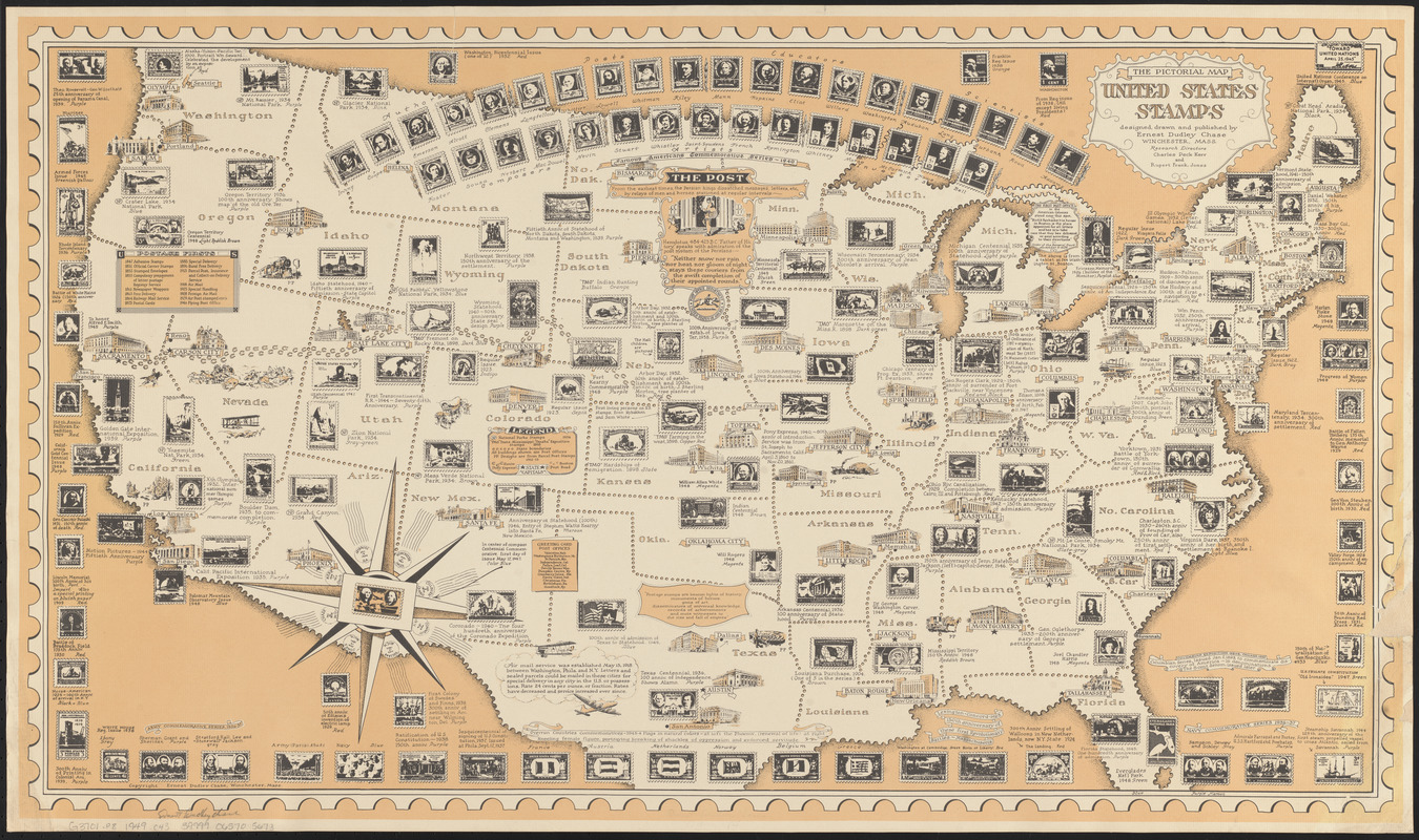 The pictorial map, United States stamps