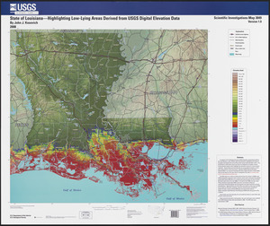 State of Louisiana, highlighting low-lying areas derived from USGS digital elevation data