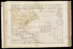 Chart of the Atlantic Ocean, with the British, French, & Spanish settlements in North America, and the West Indies