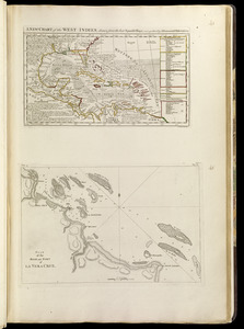 A new chart of the West Indies, drawn from the best Spanish maps, and regulated by astronomical observations ; Plan of the road and port of La Vera Cruz
