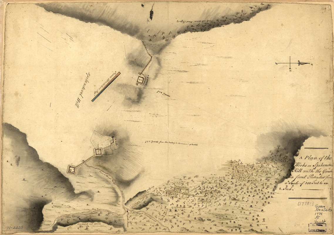 A Plan of the works on Spikendevil Hill with the ground in front, protracted from a scale of 200 feet to an inch