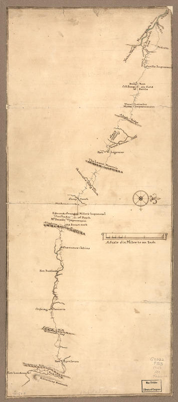 Map of a route through south west Pennsylvania from Fort Loudon, Franklin Co. to Fort Pitt, Pittsburgh