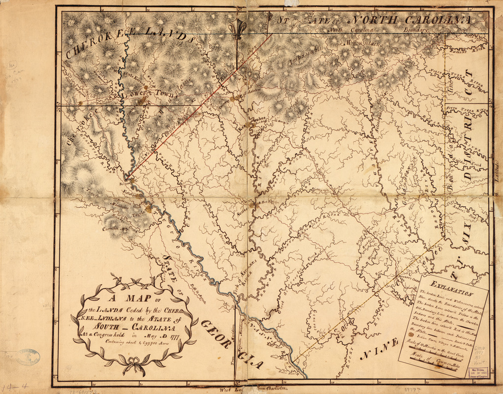 A Map of the lands ceded by the Cherokee Indians to the State of South-Carolina