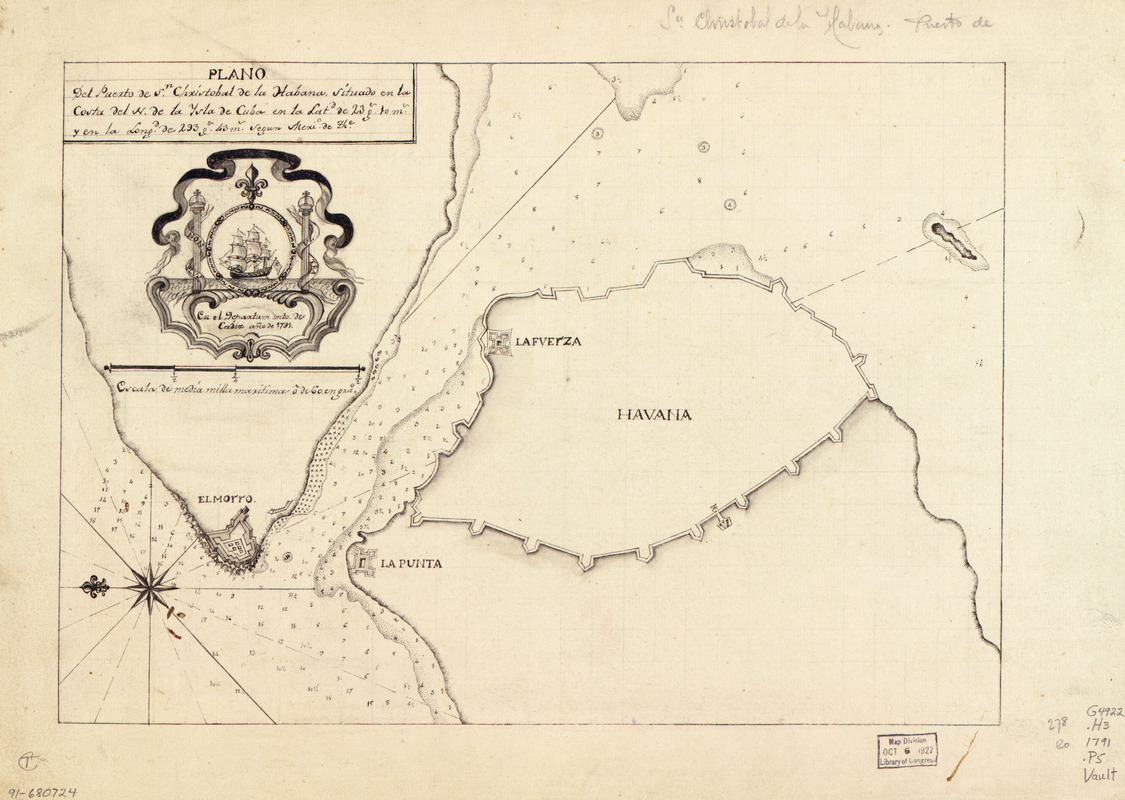 Plano del Puerto de Sn. Christobal de la Habana situado en la costa del N. de la ysla de Cuba en la latd. de 23 gs. 10 ms. y en la longd. de 293 gs. 43 ms. segun merio. de The