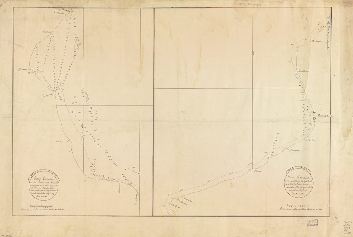 Plano geométrico de las ensenadas de Añasco y Mayagües en la costa occidental de la ysla de Puerto Rico