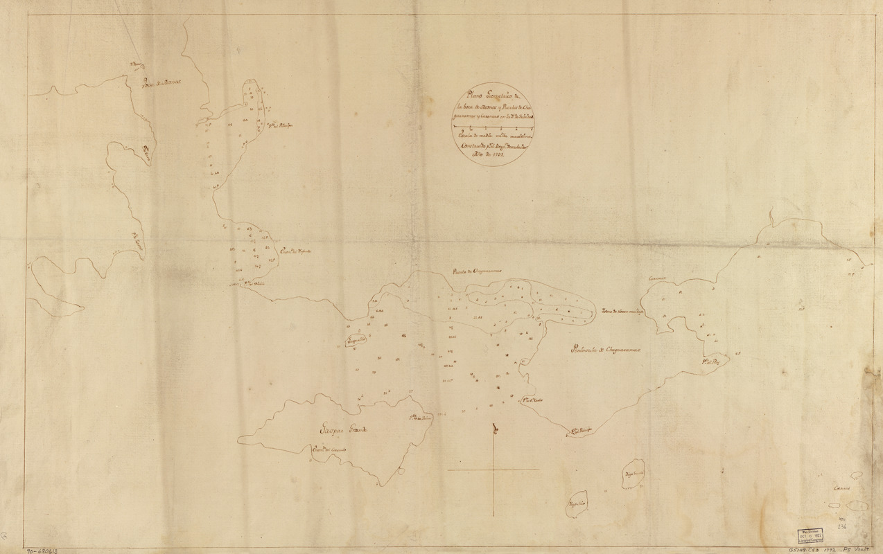 Plano geométrico de la boca de monos y puertos de Charguaramas y Carenero en la Ya. de Trinidad