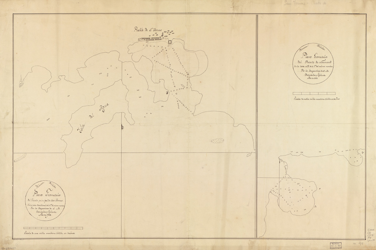 Plano geométrico del puerto principal de San Tomas en la costa meridional de la ya. del mismo nombre ; Plano geométrico del puerto de Normand en la costa N.O. de la ya. del mismo nombre