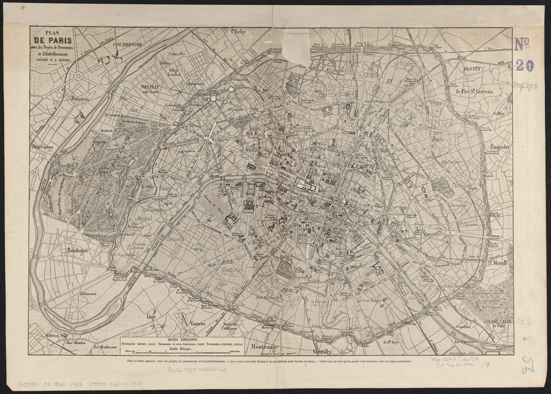 Plan de Paris avec les projets de percements, et d'embellissements exécutés et a exécuter