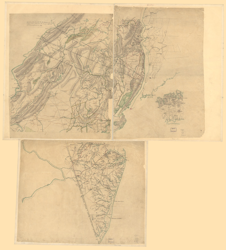 Three maps [i.e. map on 3 sheets] of northern New Jersey, with reference to the boundary between New York and New Jersey