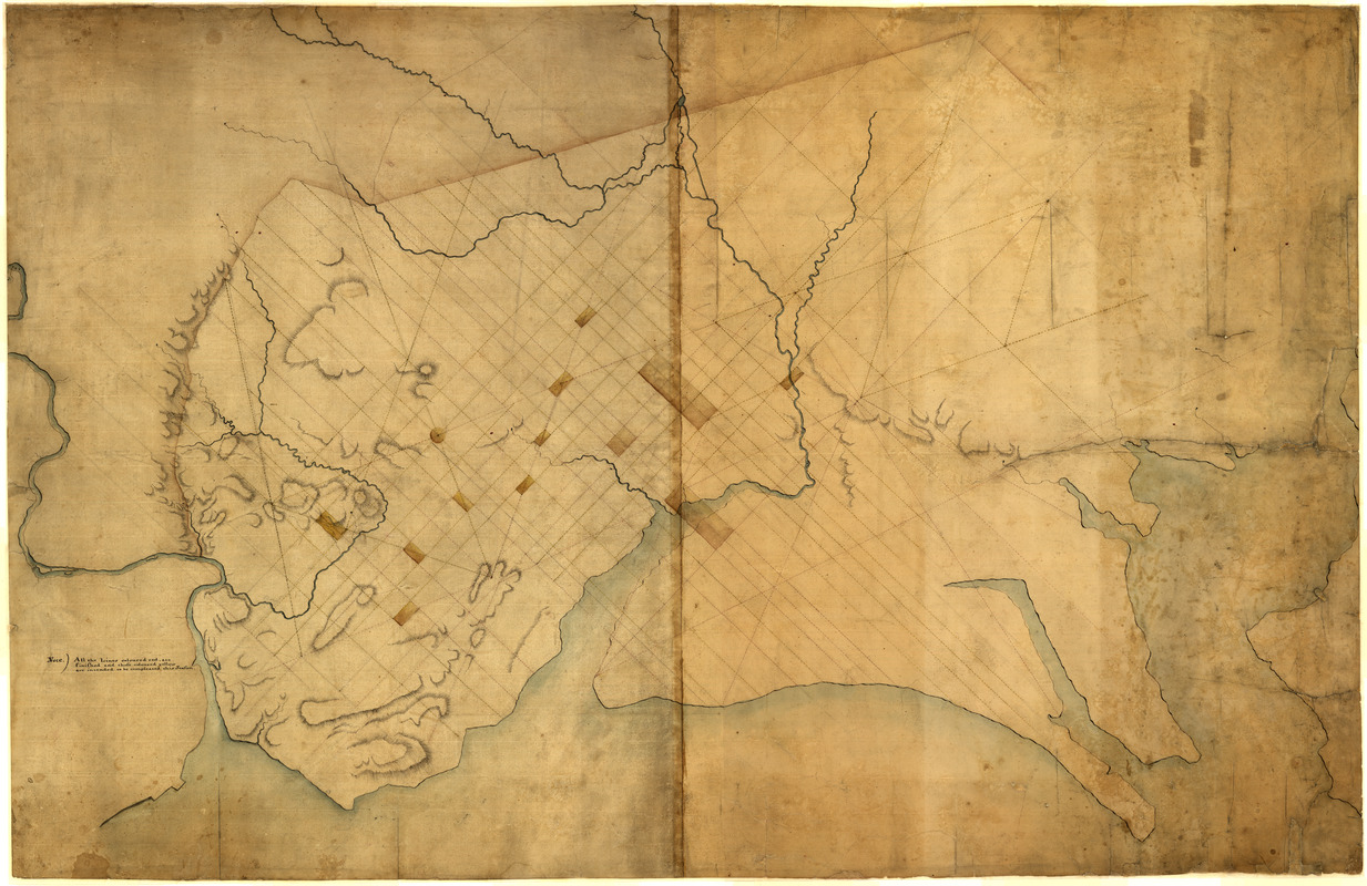Dotted line map of Washington, D.C., 1791, before Aug. 19th