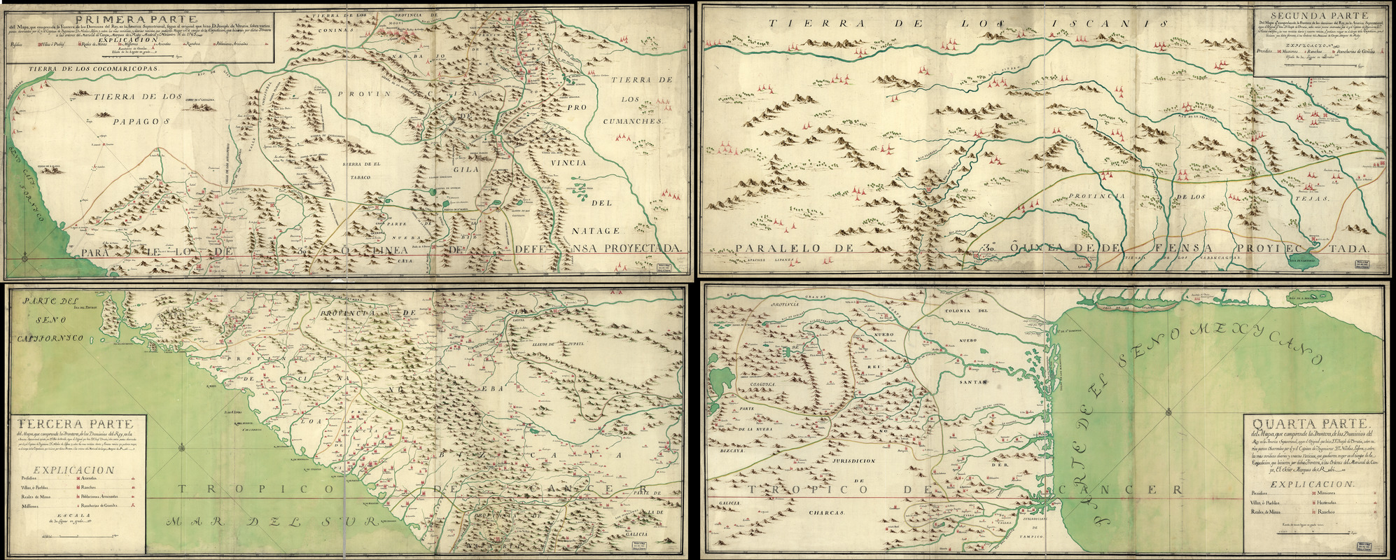 Mapa, que comprende la Frontera, de los Dominios del Rey, en la America Septentrional
