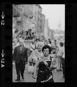 Saint festival parade on Hanover Street, North End, Boston