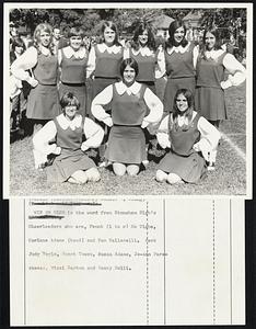 Win Or Else is the word from Stoneham High’s Cheerleaders who are, Front (l to r) Mo Tighe, Corinne Adams (head) And Pam Vallarelli. Back Judy Boyle, Janet Towse, Susan Adams, Jo-Ann Paraskevas, Nicci Barton and Nancy Rolli.