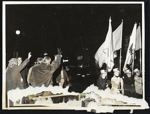 Peace sign for YAF parade on Boylston St.