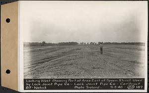 Contract No. 85, Manufacture and Delivery of Precast Concrete Steel Cylinder Pipe, Southborough, Framingham, Wayland, Natick, Weston, looking west showing part of area east of Speen Street used by Lock Joint Pipe Co., Natick, Mass., Sep. 5, 1940