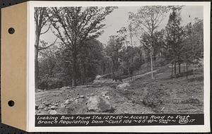 Contract No. 106, Improvement of Access Roads, Middle and East Branch Regulating Dams, and Quabbin Reservoir Area, Hardwick, Petersham, New Salem, Belchertown, looking back from Sta. 127+50, access road to East Branch Regulating Dam, Belchertown, Mass., Jun. 5, 1940