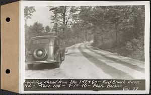 Contract No. 106, Improvement of Access Roads, Middle and East Branch Regulating Dams, and Quabbin Reservoir Area, Hardwick, Petersham, New Salem, Belchertown, looking ahead from Sta. 142+00, East Branch access road, Belchertown, Mass., Sep. 19, 1940