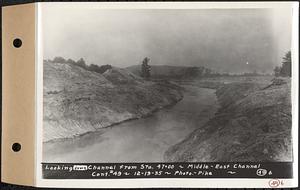 Contract No. 49, Excavating Diversion Channels, Site of Quabbin Reservoir, Dana, Hardwick, Greenwich, looking down channel from Sta. 47+00, middle-east channel, Hardwick, Mass., Dec. 19, 1935