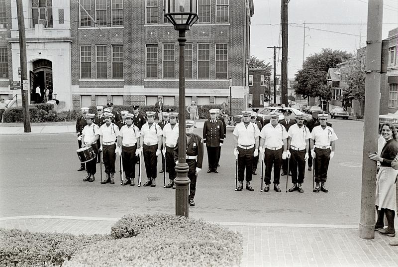 Honor Guard front Leader Bob Dion, firefighter MacDonald, Lt. Von Handorf, firefighters McGinnis, Abramofsky, Doddand J. Grafton, Nowicki, Buckley and Denning