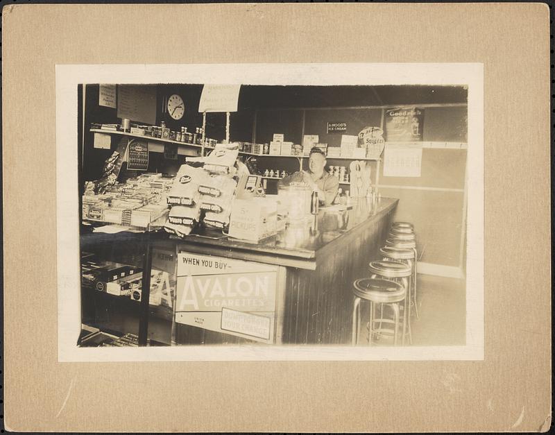 Moulton's drugstore soda counter with clerk