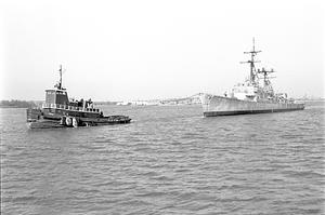 USS Sherman under tow, Philadelphia