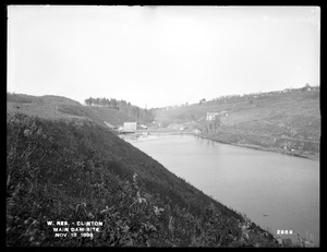 Wachusett Reservoir, main dam site, from the south, on the west bank of the Nashua River, Clinton, Mass., Nov. 13, 1899