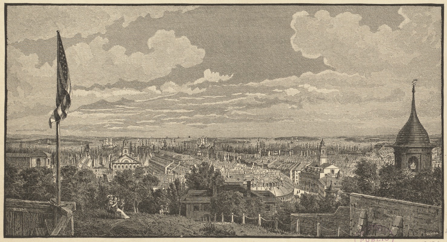 View from Pemberton Hill from Gardner Greene's garden, about 1826