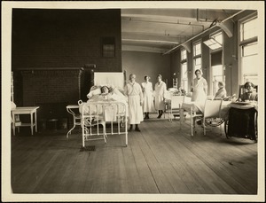 Nurses and patients in women's ward in hospital, Long Island