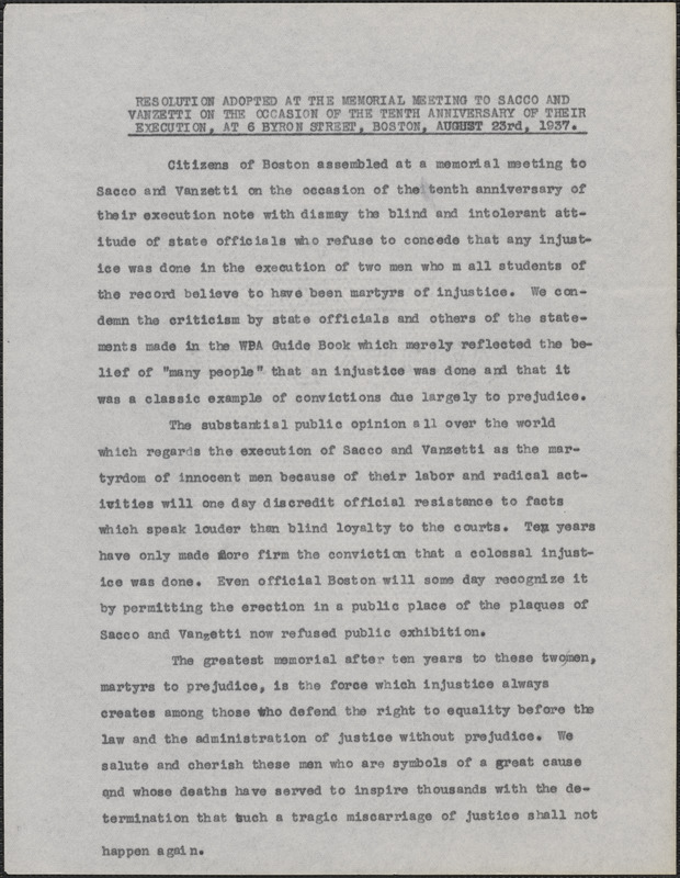 Citizens of Boston typed resolution, [Boston, Mass.], August 23, 1937