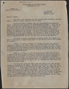 Wiley Rutledge (Supreme Court of the United States) typed letter (copy) to [Gardner] Jackson, Ogunquit, Me., August 16, 1947