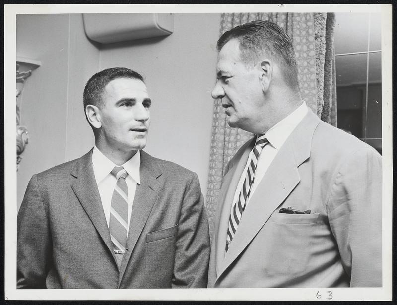 Steve Sinko, right, head coach at BU, and Terrier backfield coach Bob Margarita upcoming game with Massachusetts on Sept. 28