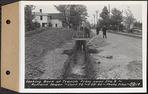 Contract No. 70, WPA Sewer Construction, Rutland, looking back at trench from near Sta. 9, Rutland Sewer, Rutland, Mass., May 28, 1940