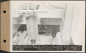 Contract No. 150, Installation of a Waterwheel, Generator, Switchgear, Transformer, Substation, and the Construction of a Transmission Line, Winsor Dam Power Plant, Belchertown, view down through floor of Outlet Works showing draft tube ring, in northeasterly corner of basement, on which turbine is to be placed, Winsor Dam, Quabbin Reservoir, Belchertown, Mass., Mar. 7, 1946