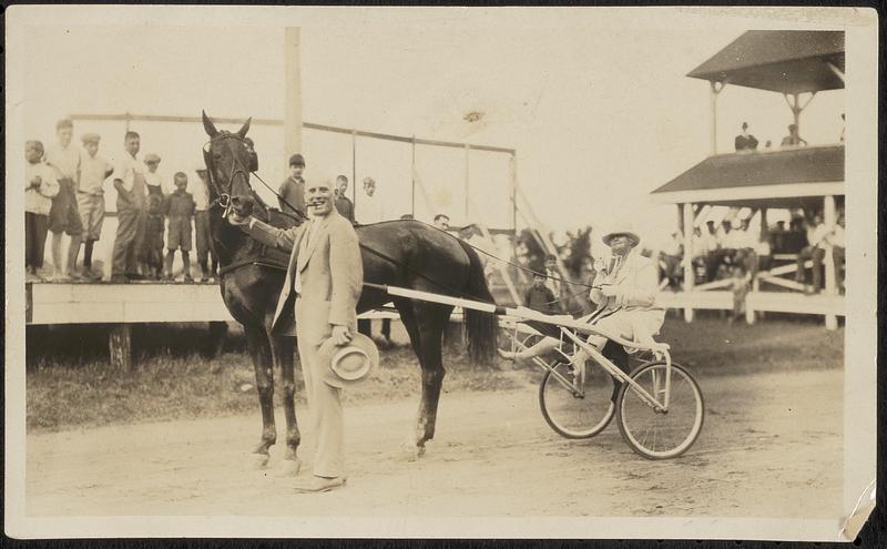 Stephen (we think) Kingsley with a horse and sulky cart at a fairground