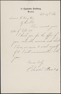 Letter from Oliver Ames, Boston, to Mr. Darwin C. Pavey, 1886 September 27