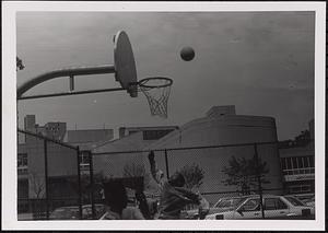 Torin playing basketball, Martin Luther King Jr. School, Cambridge, MA