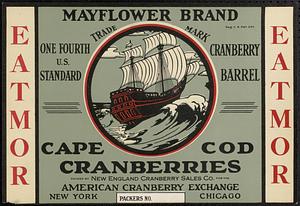 Eatmor Mayflower Brand Cape Cod Cranberries Quarter Barrel Box Label