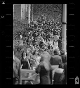 Boston University: Between-class students on Commonwealth Ave., Charles River, Boston