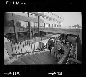 UMass Boston Columbia Point in winter. Note enclosed passageways, Dorchester