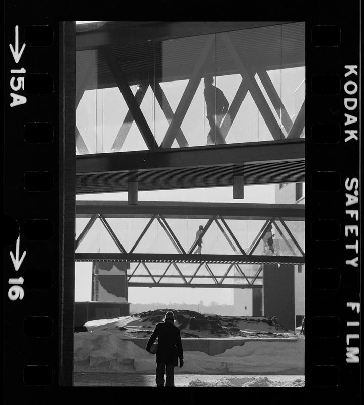 UMass Boston Columbia Point in winter. Note enclosed passageways, Dorchester