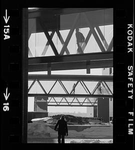 UMass Boston Columbia Point in winter. Note enclosed passageways, Dorchester