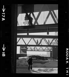 UMass Boston Columbia Point in winter. Note enclosed passageways, Dorchester