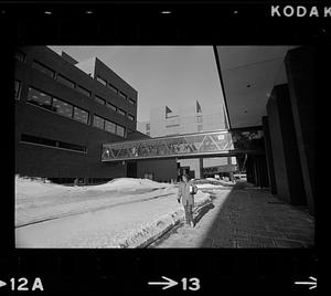 UMass Boston Columbia Point in winter. Note enclosed passageways, Dorchester